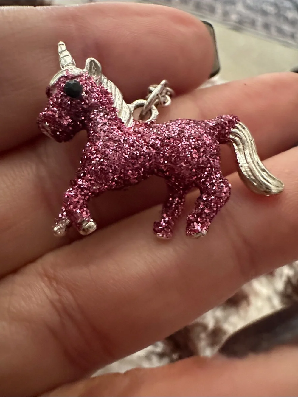 Sparkle Unicorn Necklace & Earrings Set - Pink Glitter